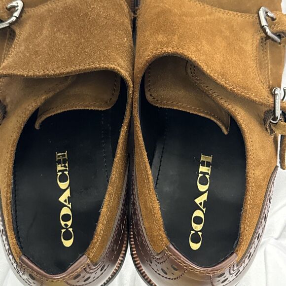 NWOB COACH MEN'S BLEECKER DOUBLE MONK BROWN SUEDE SHOES US SIZE 12D BoxC - Picture 6 of 8